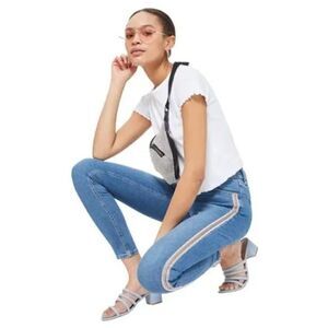 Topshop Womens Denim Jeans Moto Jamie Skinny Side Stripes Blue Wash Size 28